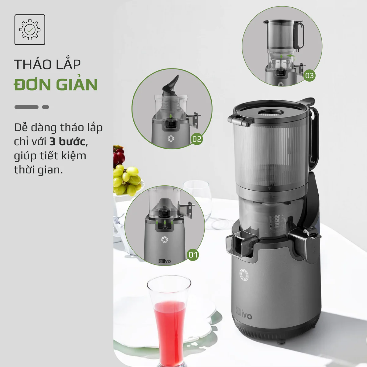 Máy Ép Chậm OLIVO SJ196 Titanium – Ép Trái Cây Nguyên Quả, Động Cơ AC Êm Ái, Cao Cấp - Ảnh 21