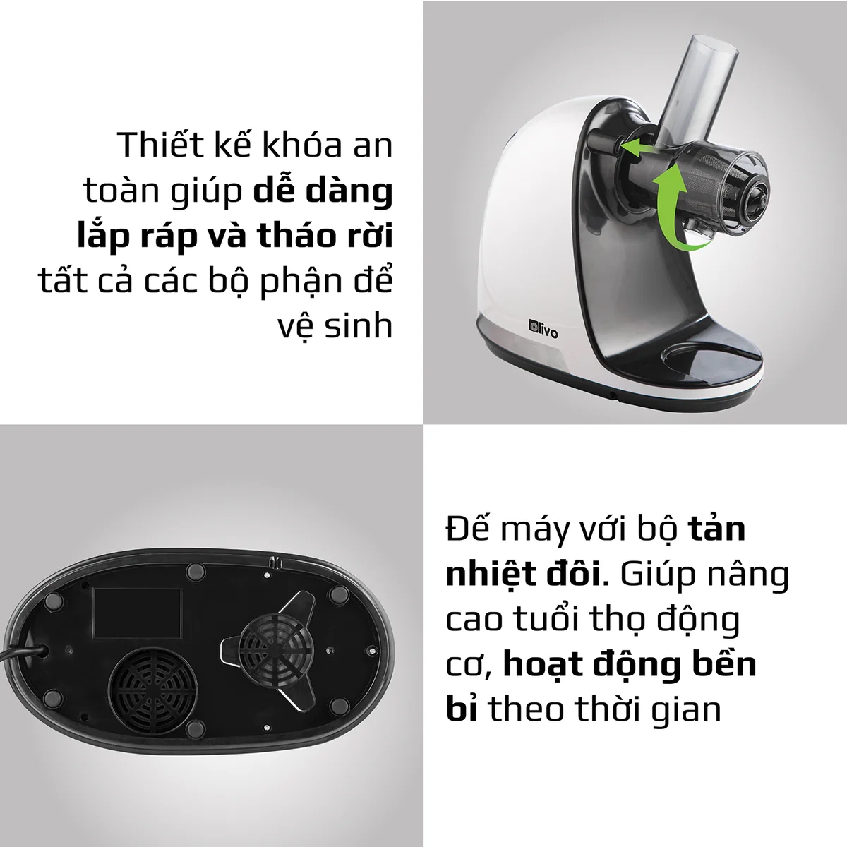 Máy Ép Chậm Trục Ngang OLIVO SJ22 – Ép Rau Không Kẹt, Kiệt Bã, Dễ Vệ Sinh - Ảnh 18