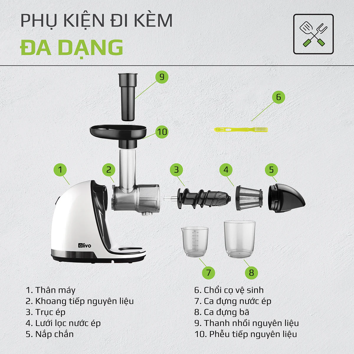 Máy Ép Chậm Trục Ngang OLIVO SJ22 – Ép Rau Không Kẹt, Kiệt Bã, Dễ Vệ Sinh - Ảnh 20