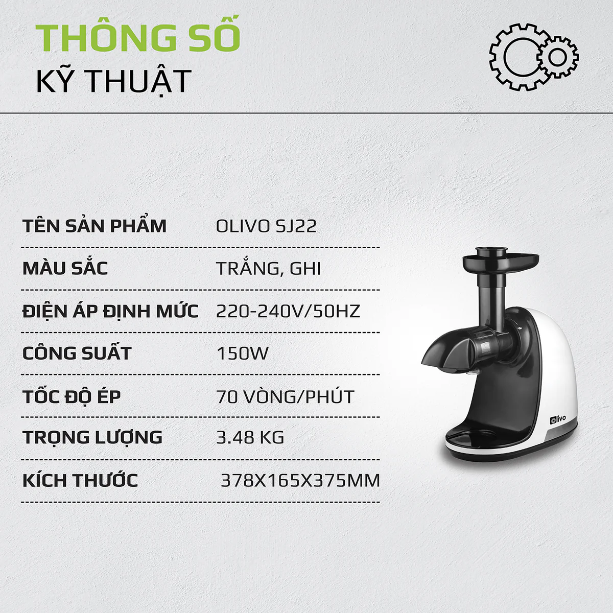Máy Ép Chậm Trục Ngang OLIVO SJ22 – Ép Rau Không Kẹt, Kiệt Bã, Dễ Vệ Sinh - Ảnh 22