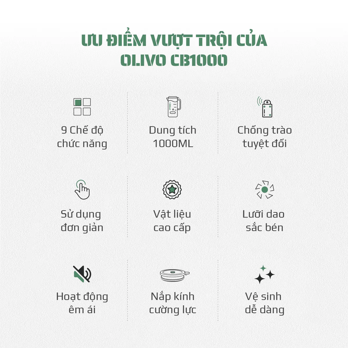 Máy Xay Nấu Đa Năng OLIVO CB1000 – Dung Tích 1L, Nắp INOX Kính Cường Lực, 9 Chế Độ, Chống Trào Tuyệt Đối - Ảnh 3