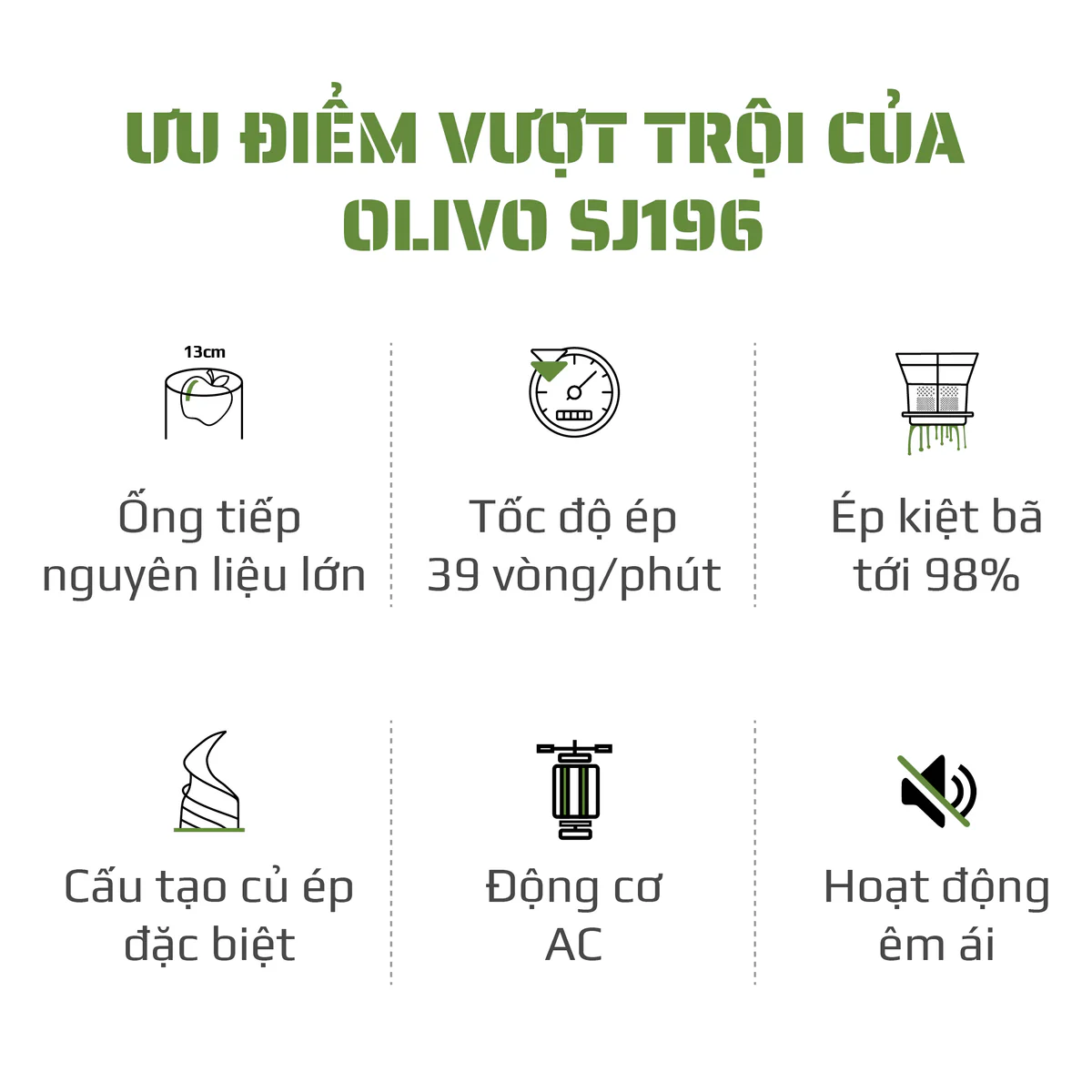 Máy Ép Chậm OLIVO SJ196 Titanium – Ép Trái Cây Nguyên Quả, Động Cơ AC Êm Ái, Cao Cấp - Ảnh 3