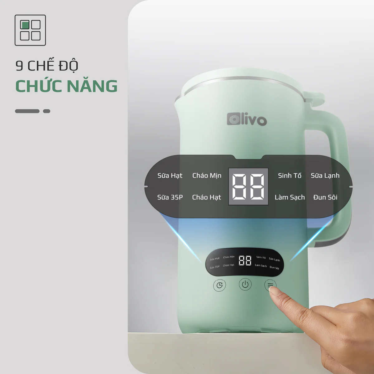Máy Xay Nấu Đa Năng OLIVO CB1000 – Dung Tích 1L, Nắp INOX Kính Cường Lực, 9 Chế Độ, Chống Trào Tuyệt Đối - Ảnh 4