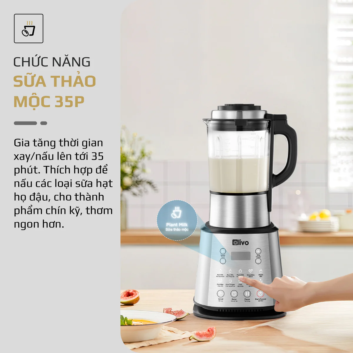 Máy Làm Sữa Hạt OLIVO X20 PLUS – Phiên Bản Nâng Cấp, 3 Chức Năng Nấu Sữa, Tạm Dừng Thông Minh, Chạy Êm - Ảnh 4