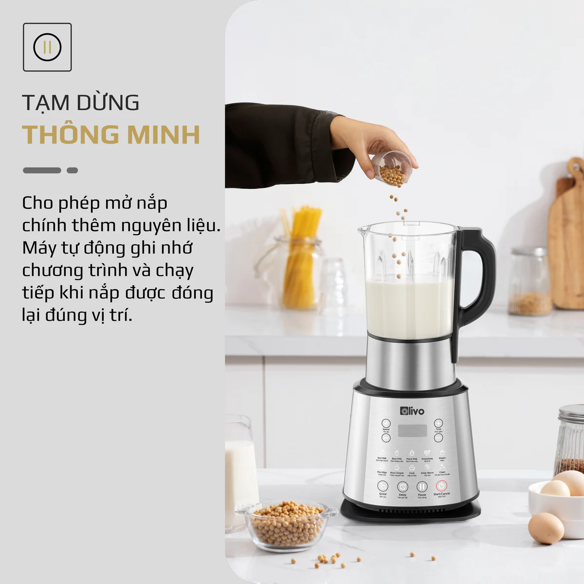 Máy Làm Sữa Hạt OLIVO X20 PLUS – Phiên Bản Nâng Cấp, 3 Chức Năng Nấu Sữa, Tạm Dừng Thông Minh, Chạy Êm - Ảnh 5