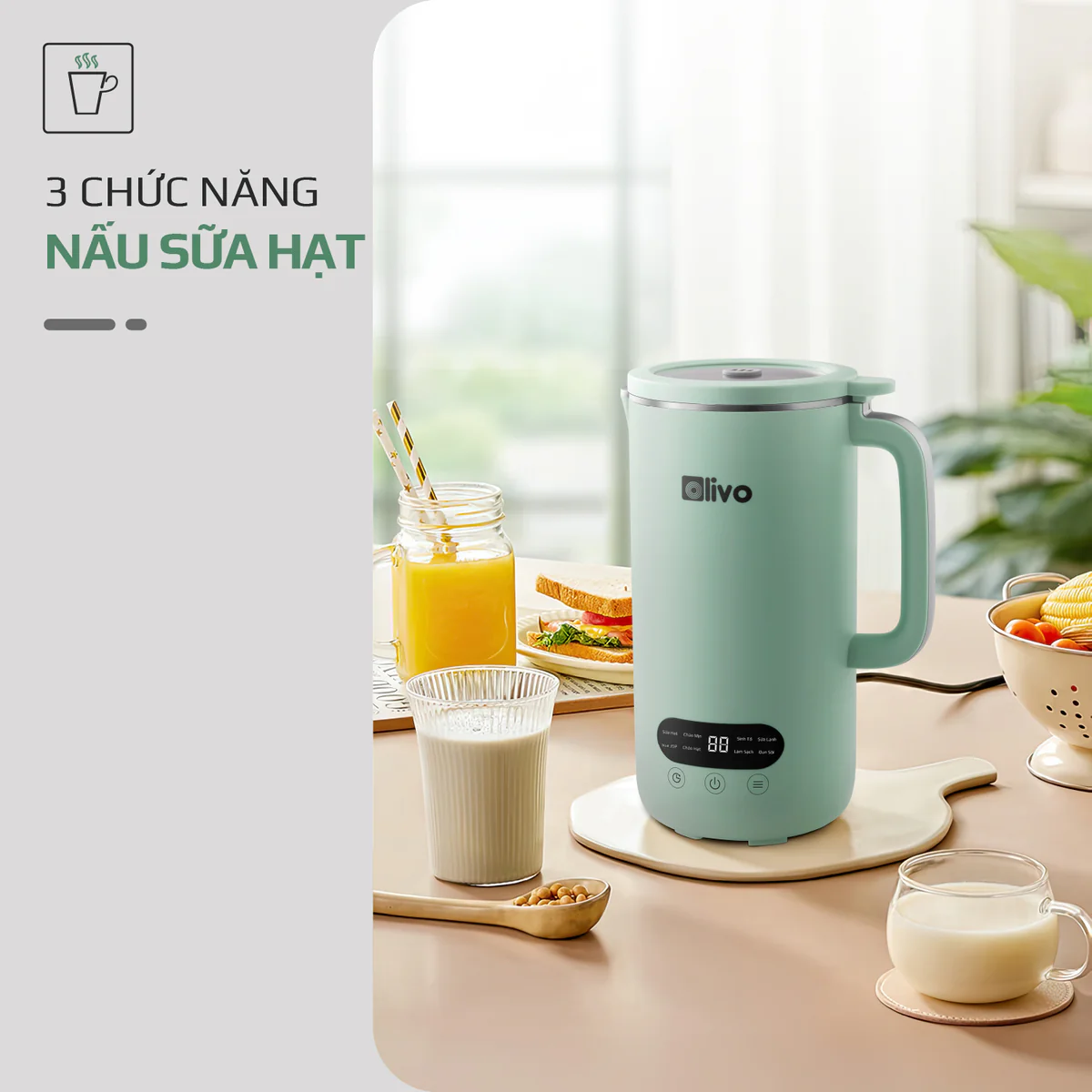 Máy Xay Nấu Đa Năng OLIVO CB1000 – Dung Tích 1L, Nắp INOX Kính Cường Lực, 9 Chế Độ, Chống Trào Tuyệt Đối - Ảnh 6