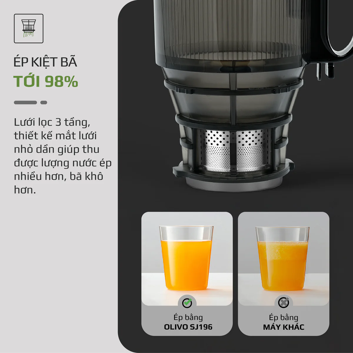 Máy Ép Chậm OLIVO SJ196 Titanium – Ép Trái Cây Nguyên Quả, Động Cơ AC Êm Ái, Cao Cấp - Ảnh 9