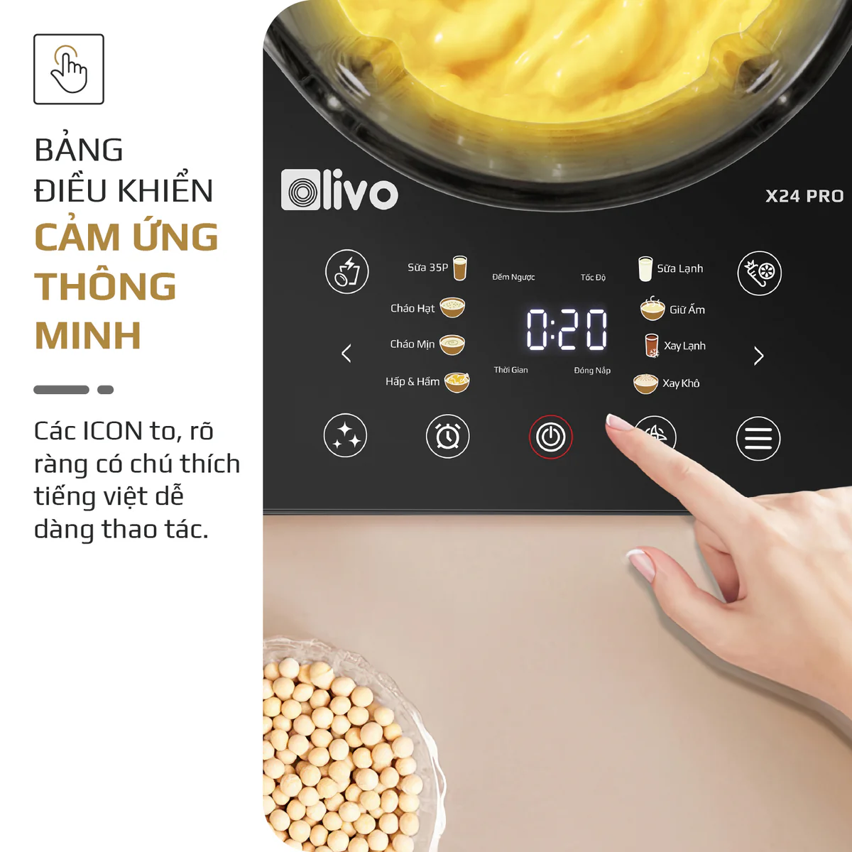 Máy Xay Nấu Đa Năng OLIVO X24 PRO – Đa Chức Năng, Chống Trào Tuyệt Đối, Mâm Nhiệt Gốm Chống Dính - Ảnh 14