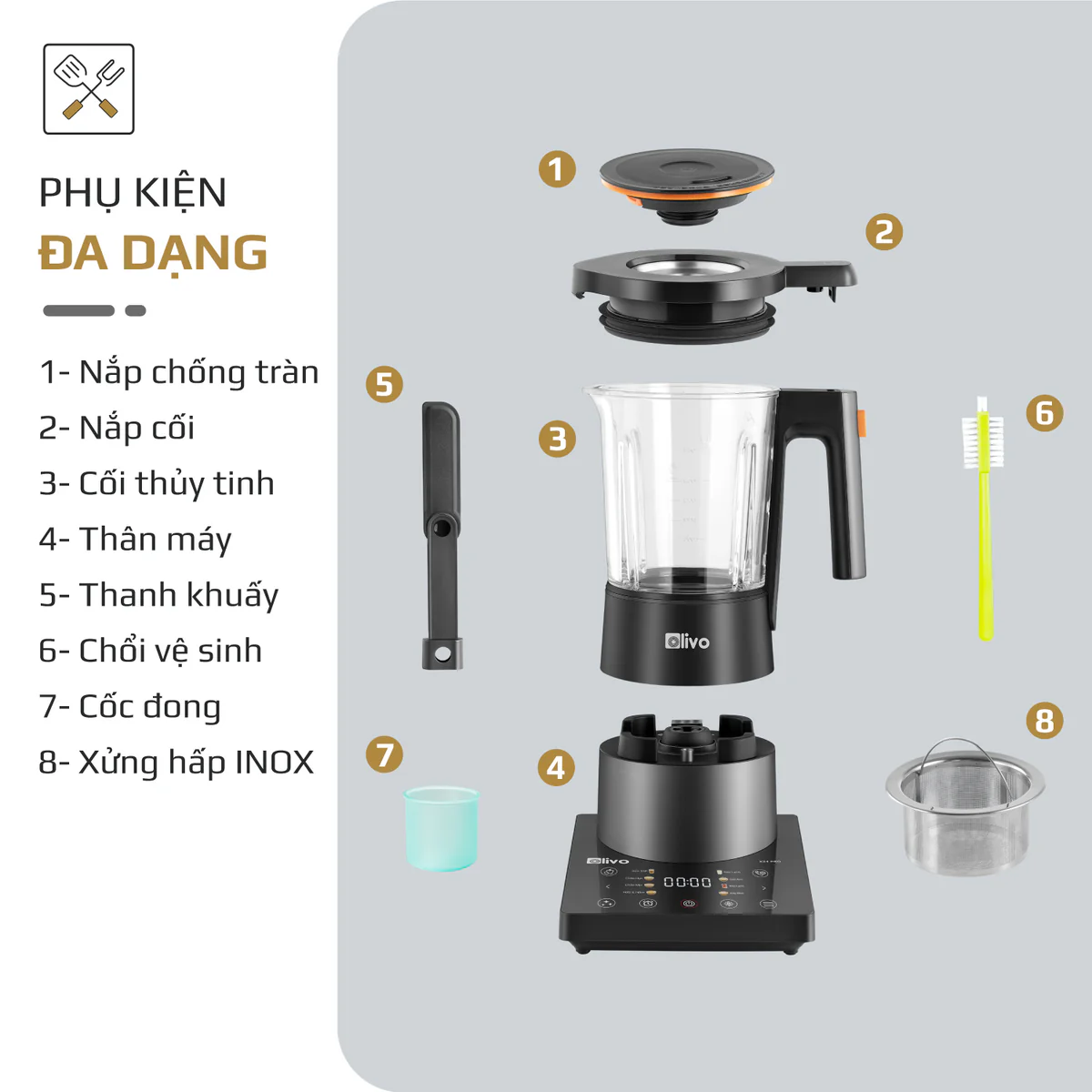 Máy Xay Nấu Đa Năng OLIVO X24 PRO – Đa Chức Năng, Chống Trào Tuyệt Đối, Mâm Nhiệt Gốm Chống Dính - Ảnh 34