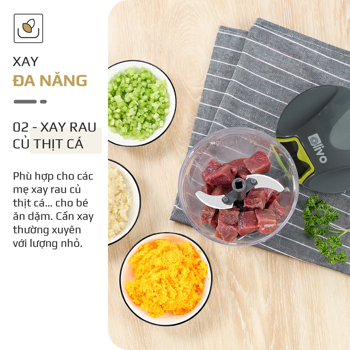 Dụng Cụ Xay Thực Phẩm Mini OLIVO MPC400A – Xay Tỏi Ớt, Xay Thịt, Xay Hạt, Dung Tích 400ML, Dây Kéo Chắc Chắn - Ảnh 5