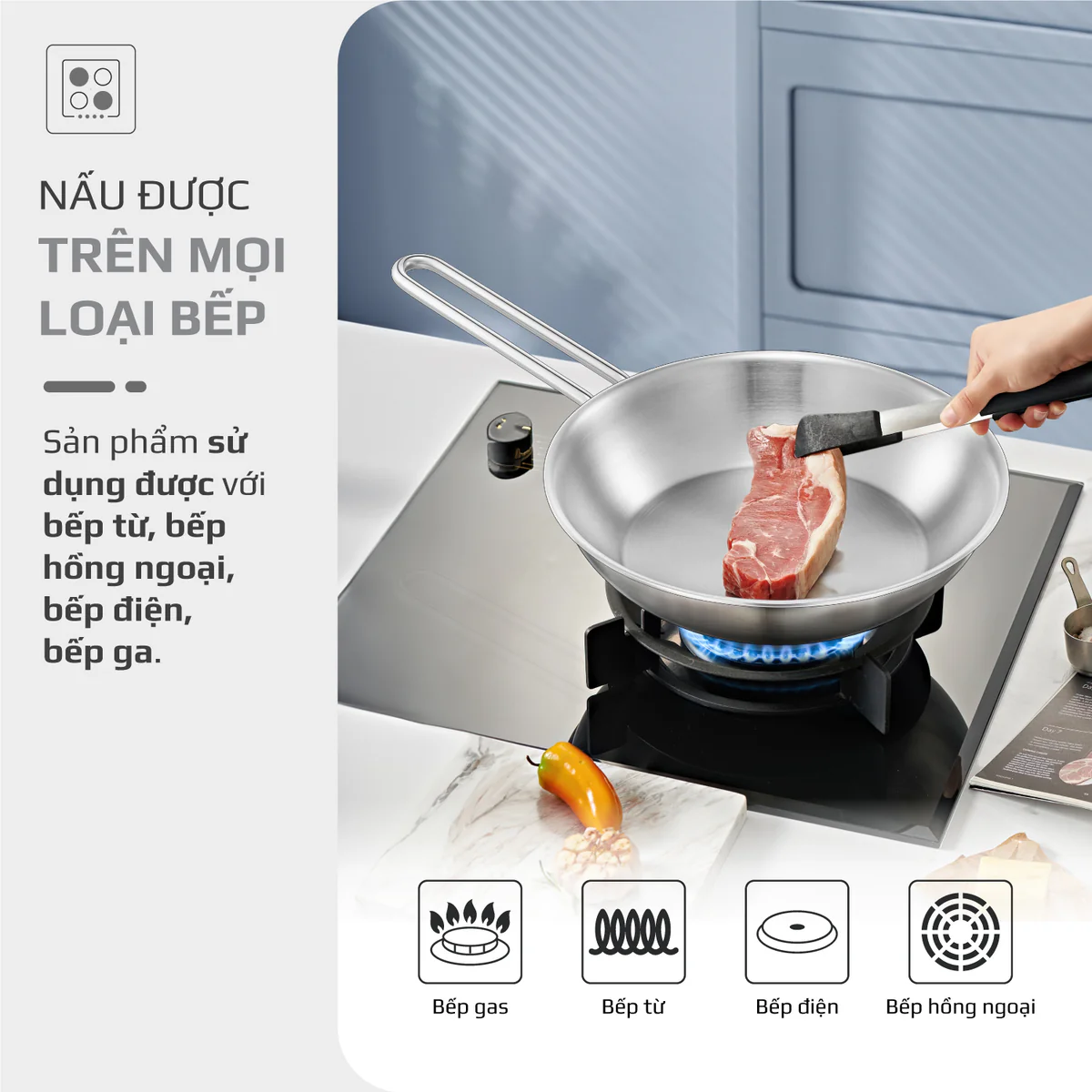CHẢO INOX OLIVO P2045 – Chống Dính Tự Nhiên, Đáy 3 Lớp, Dùng Mọi Loại Bếp - Ảnh 12