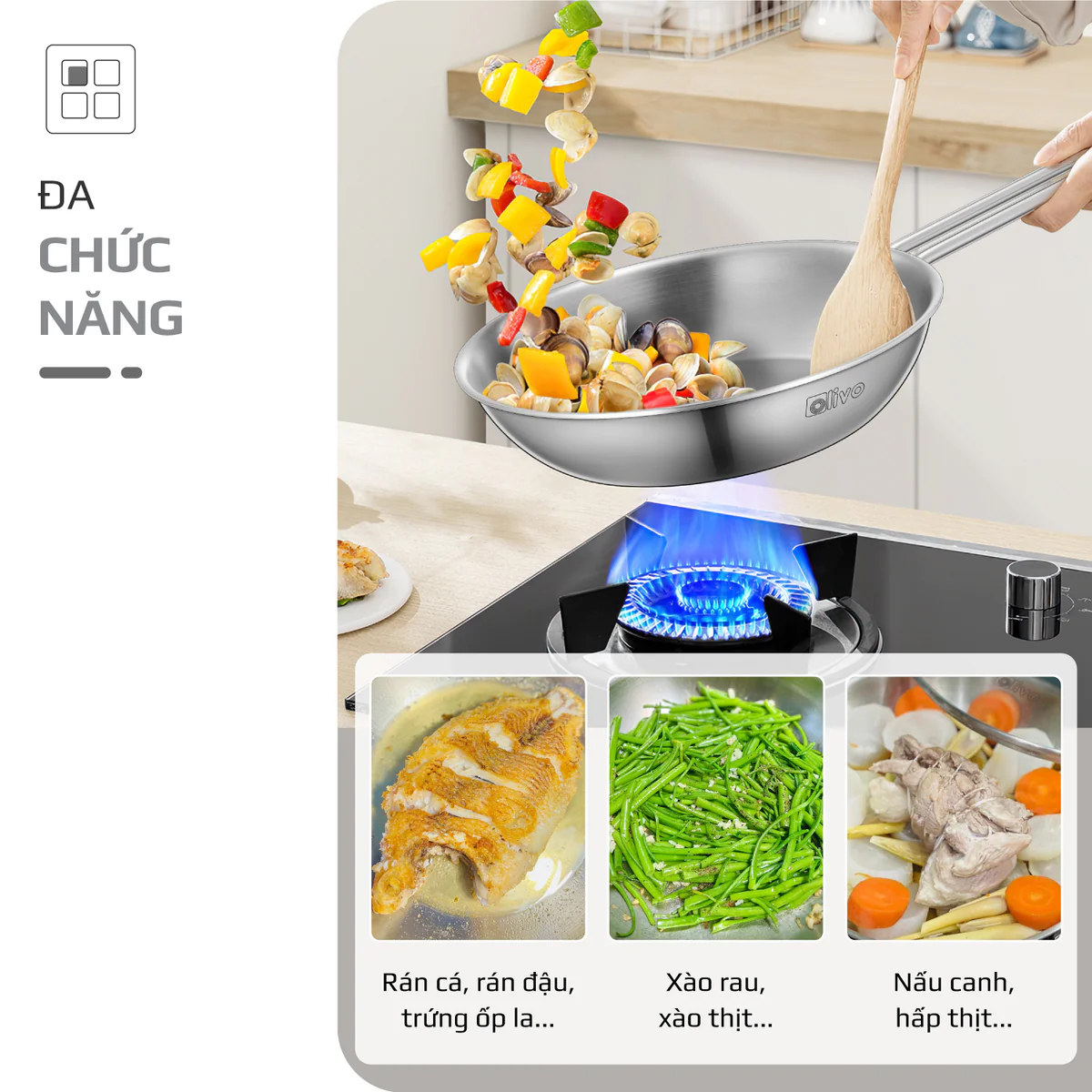 CHẢO INOX OLIVO P2045 – Chống Dính Tự Nhiên, Đáy 3 Lớp, Dùng Mọi Loại Bếp - Ảnh 13