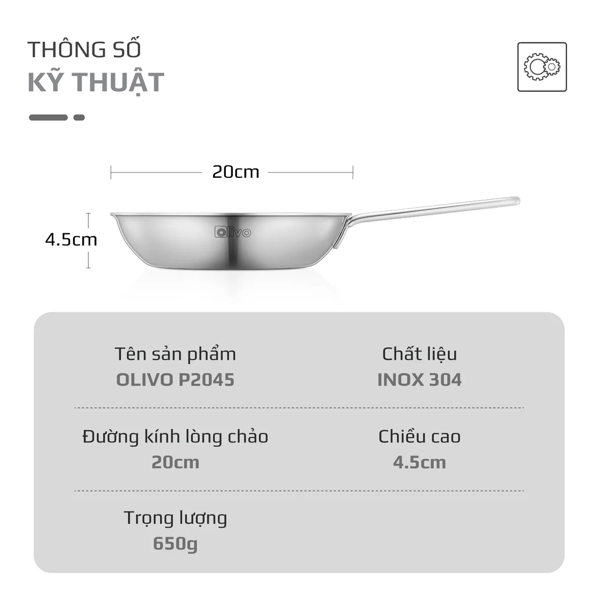 CHẢO INOX OLIVO P2045 – Chống Dính Tự Nhiên, Đáy 3 Lớp, Dùng Mọi Loại Bếp - Ảnh 15