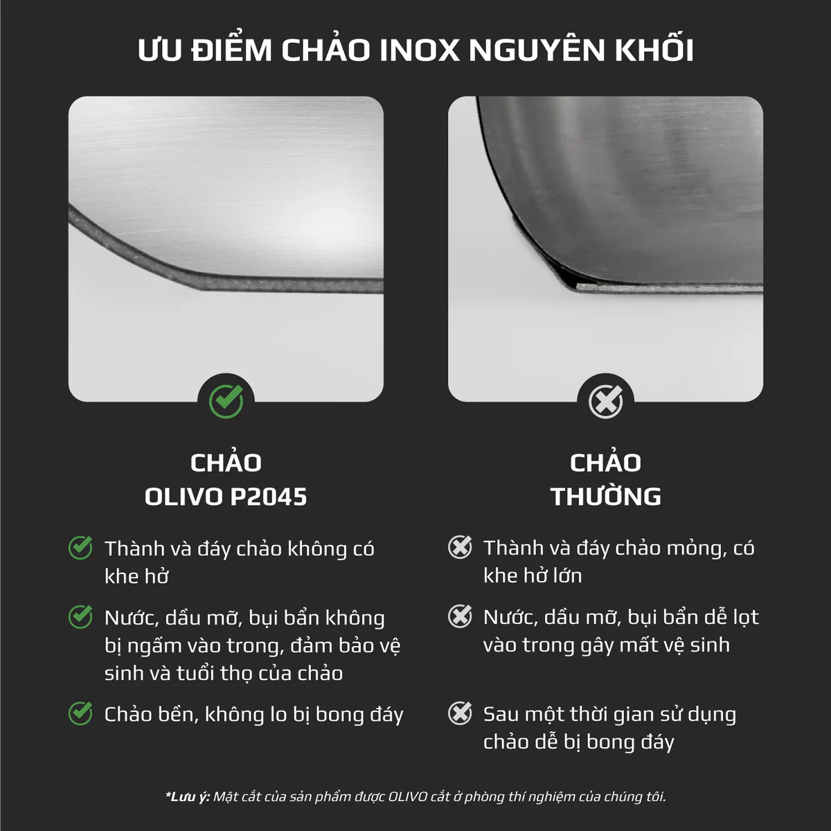 CHẢO INOX OLIVO P2045 – Chống Dính Tự Nhiên, Đáy 3 Lớp, Dùng Mọi Loại Bếp - Ảnh 5