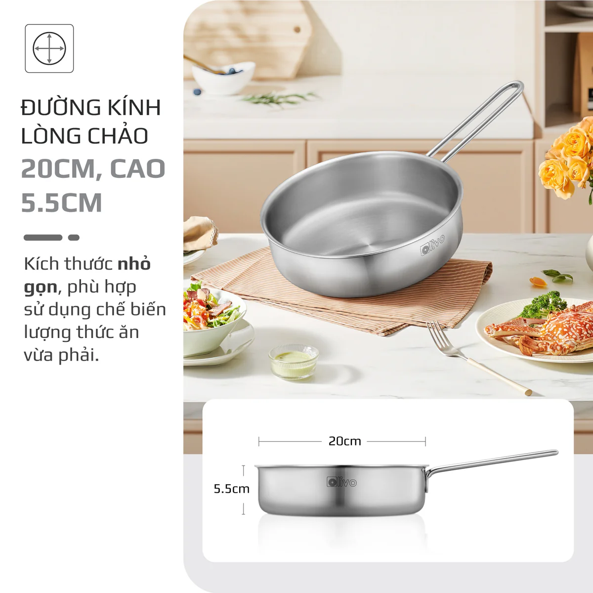 Chảo Inox OLIVO P2055 – Chống Dính Tự Nhiên, Dùng Mọi Loại Bếp, 20cm - Ảnh 10