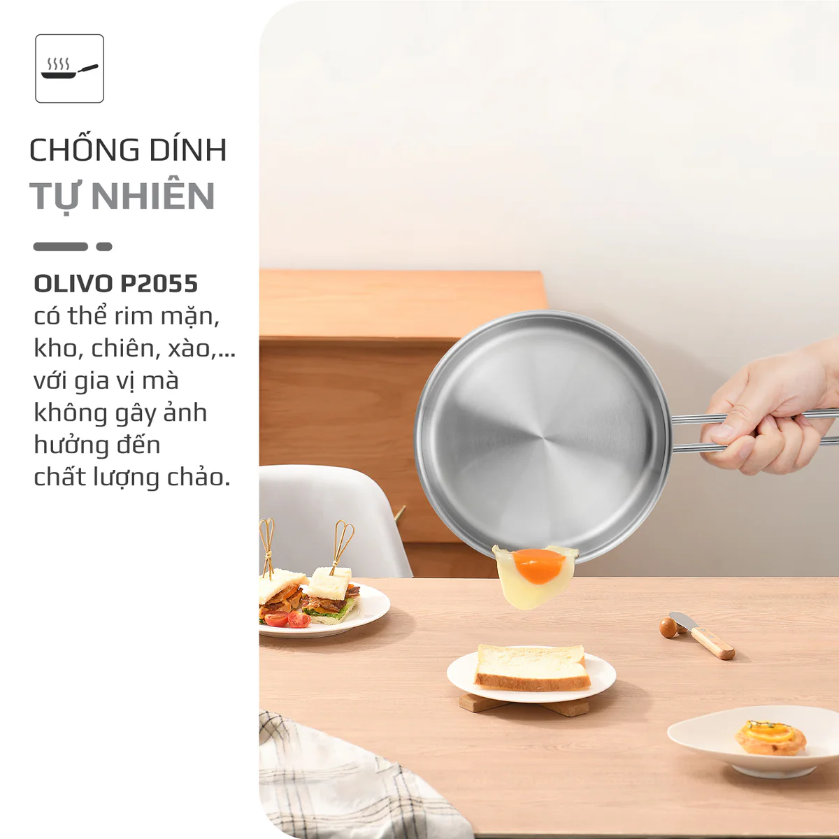 Chảo Inox OLIVO P2055 – Chống Dính Tự Nhiên, Dùng Mọi Loại Bếp, 20cm - Ảnh 6