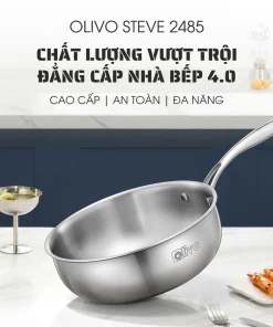 Alternative view of Chảo Inox OLIVO STEVE 2485 – Chống Dính Tự Nhiên, Đáy 4 Lớp, Dùng Mọi Loại Bếp-24cm