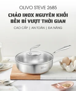 Alternative view of Chảo Inox OLIVO STEVE 2685 – Chống Dính Tự Nhiên, Đáy 3 Lớp, Dùng Mọi Loại Bếp-26cm