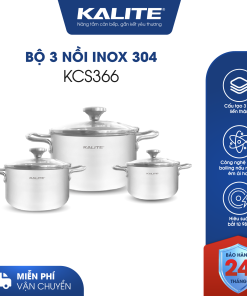 Bộ 3 nồi inox liền khối KALITE KCS366 – Bộ 3 size 18-20-24cm linh hoạt, inox 304 cao cấp, sử dụng mọi loại bếp.