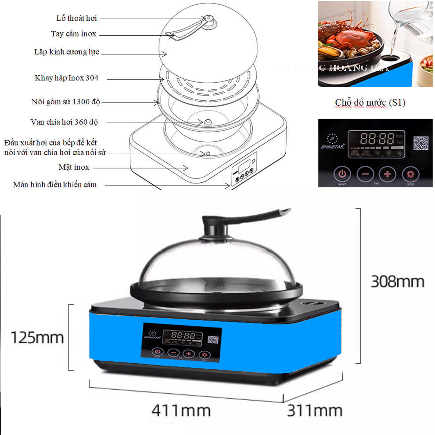 BẾP LẨU HƠI, LẨU HẤP THUỶ NHIỆT SHINSTAR SS-DK-2110 -LÒNG NỒI SỨ CAO CẤP - Ảnh 5