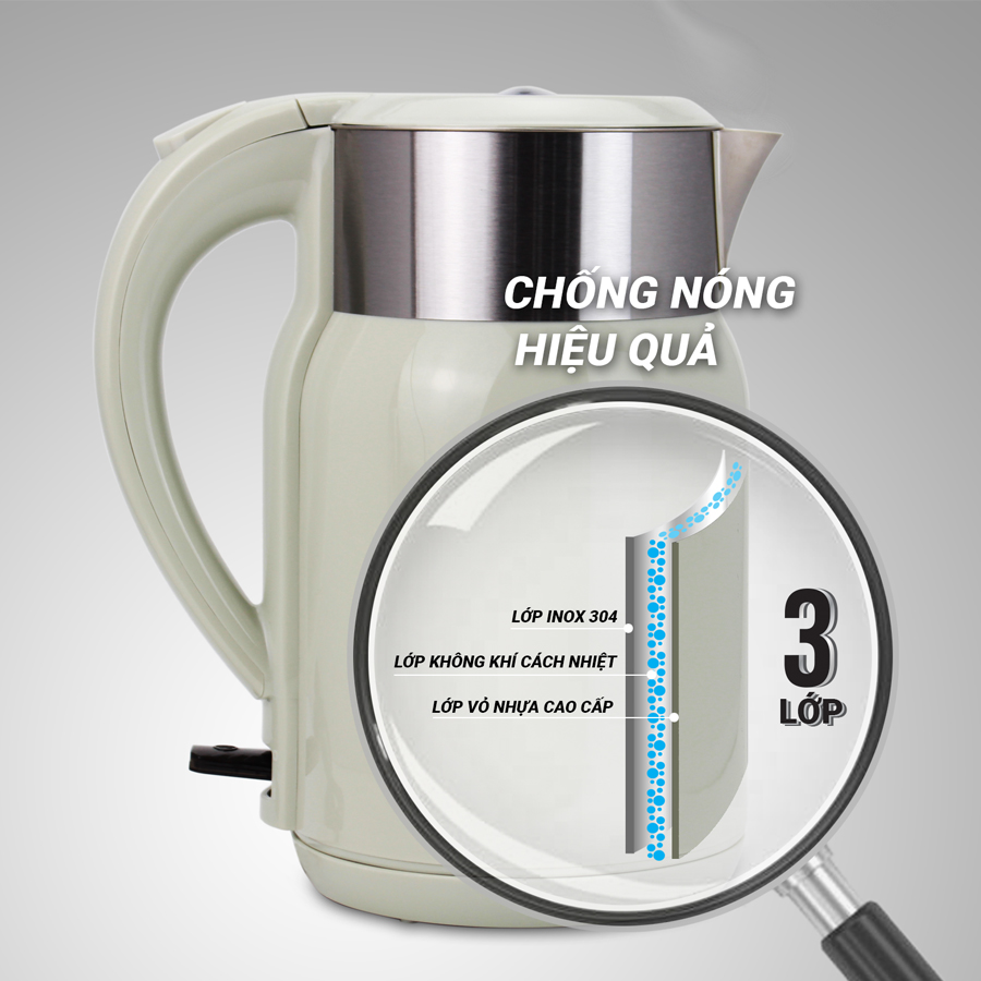 Ấm Đun Nước Siêu Tốc Kalpen KK68, 1800ml Công Suất 2200W, cơ chế giữ ấm 70 độ tiện lợi. - Ảnh 7