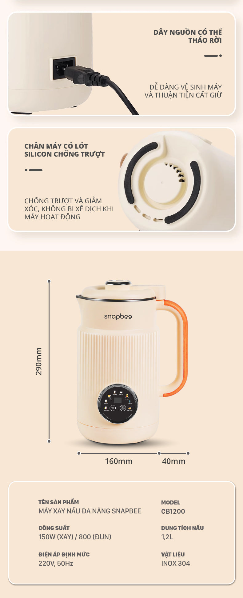 Máy Xay Nấu Đa Năng SNAPBEE CB1200 – Nhỏ Gọn – Đa Chức Năng – Cao Cấp – Chống Trào – Giá Tốt Nhất - Ảnh 11