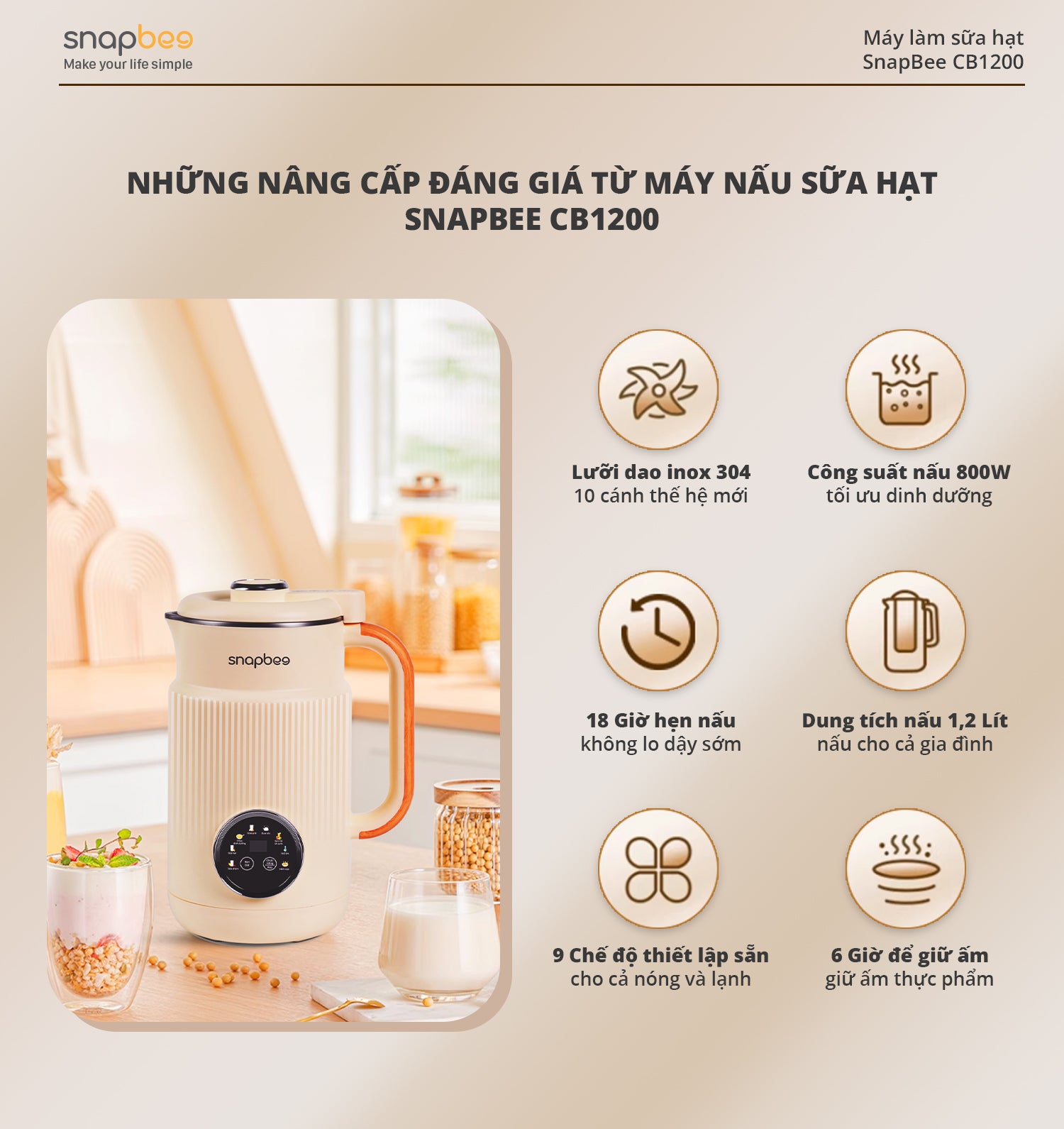 Máy Xay Nấu Đa Năng SNAPBEE CB1200 – Nhỏ Gọn – Đa Chức Năng – Cao Cấp – Chống Trào – Giá Tốt Nhất - Ảnh 2