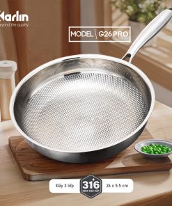 Chảo Inox Karlin Chống Dính Tự Nhiên – Model G26 Pro – Đáy 4 lớp – Inox 316 – 26×5.5 cm – Chất lượng cao (dùng cho bếp từ, bếp Gaz, bếp hồng ngoại…)