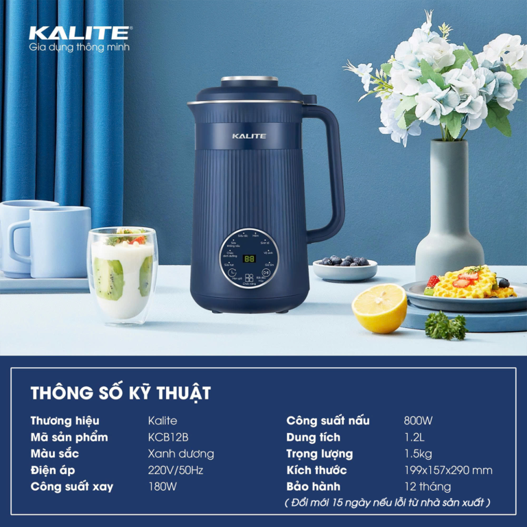 Máy Làm Sữa Hạt Mini Kalite KCB12B, Lưỡi Dao 10 Cánh Công Suất 1000w - Dung Tích 1.2Lit, Hàng Chính Hãng - Ảnh 7