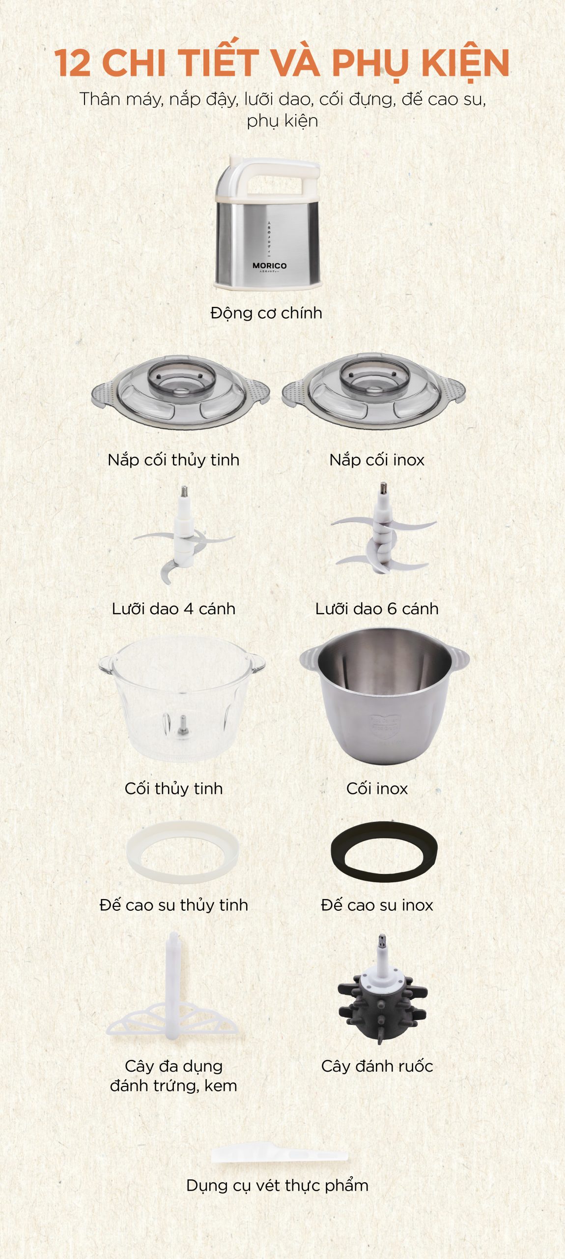 Máy Xay Thịt Đa Năng MORICO MM5001 | 2 Cối 2L & 3L, 2 Bộ Lưỡi Dao Inox, Xay Mịn Nhanh Chóng - Ảnh 12