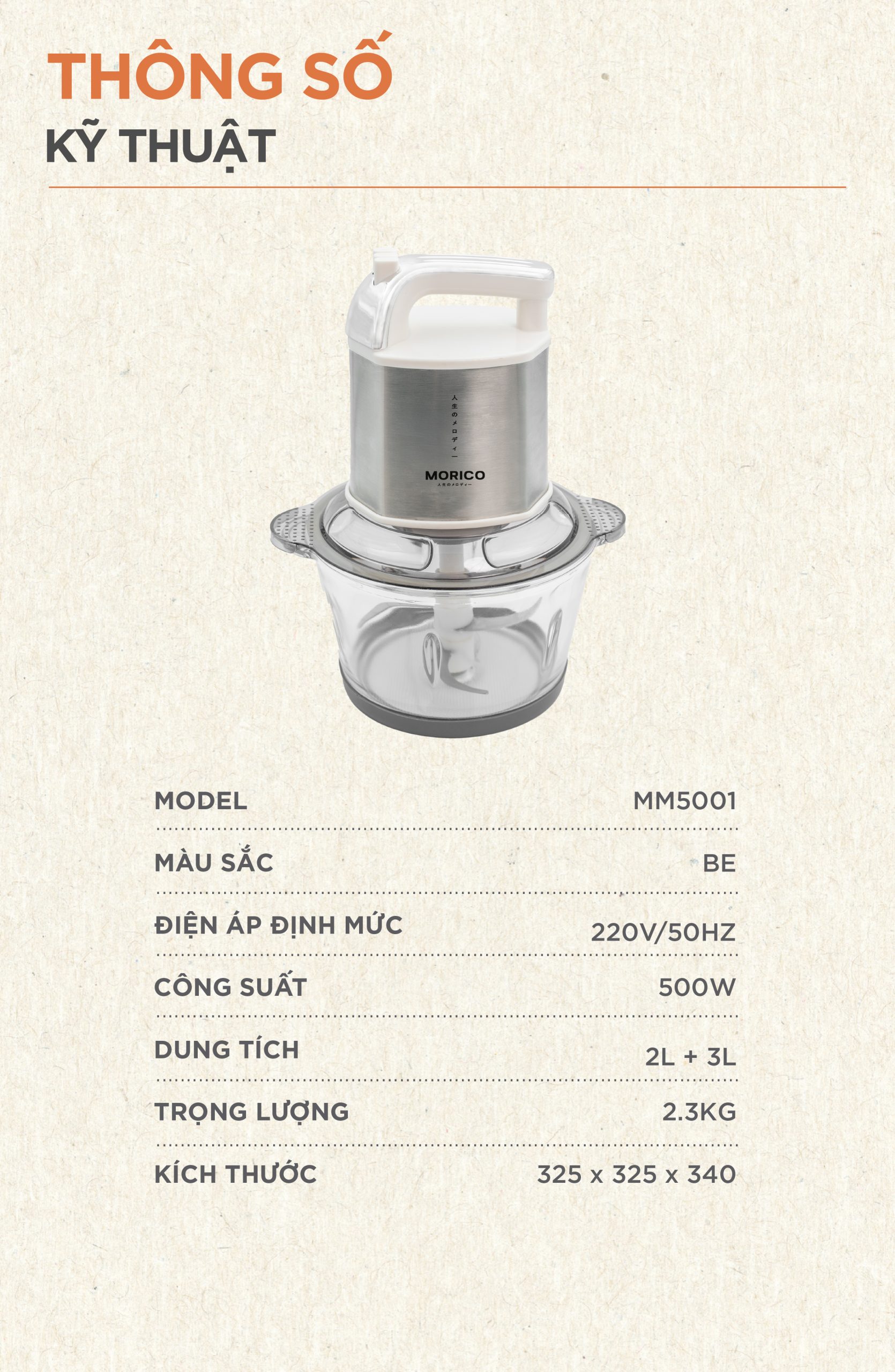 Máy Xay Thịt Đa Năng MORICO MM5001 | 2 Cối 2L & 3L, 2 Bộ Lưỡi Dao Inox, Xay Mịn Nhanh Chóng - Ảnh 13