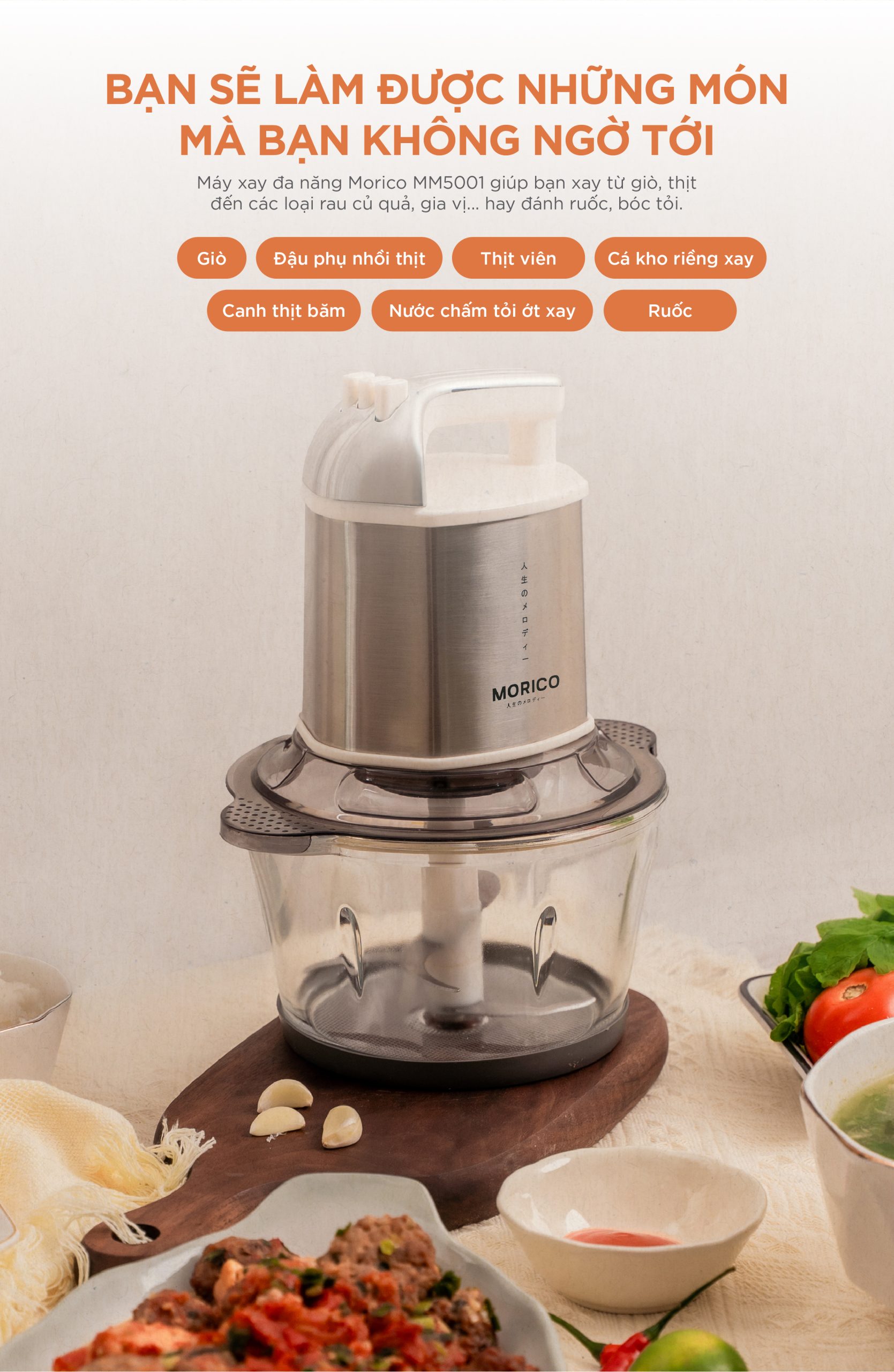 Máy Xay Thịt Đa Năng MORICO MM5001 | 2 Cối 2L & 3L, 2 Bộ Lưỡi Dao Inox, Xay Mịn Nhanh Chóng - Ảnh 8
