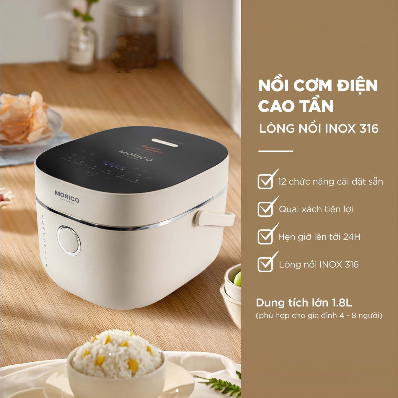 Nồi cơm điện cao tần MORICO MR800IH chính hãng bảo hành 2 năm - Ảnh 2