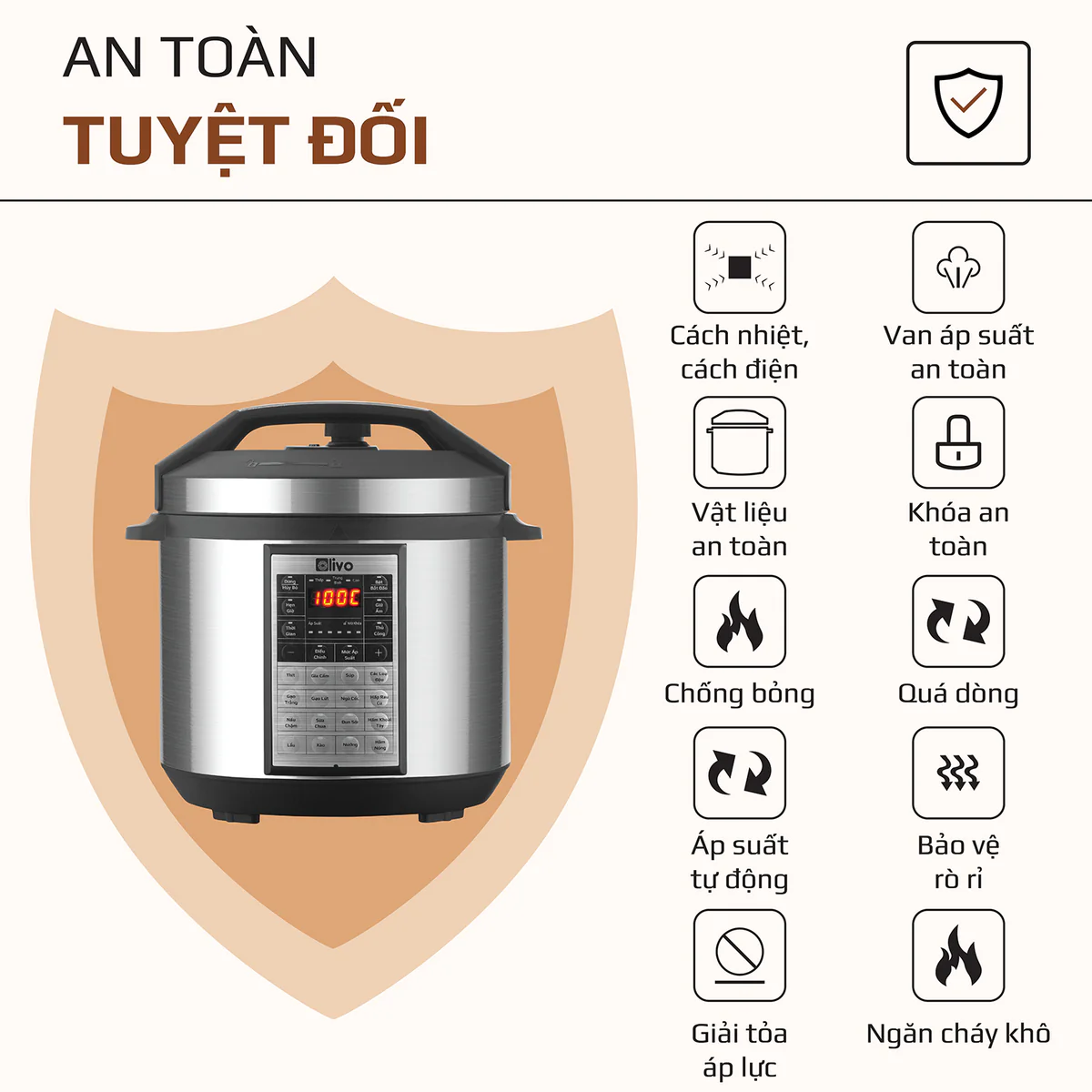 Nồi Áp Suất Điện Đa Năng OLIVO PC60 - 16 Chức Năng - Dung Tích 6L - Công Suất 1000W - Ảnh 12