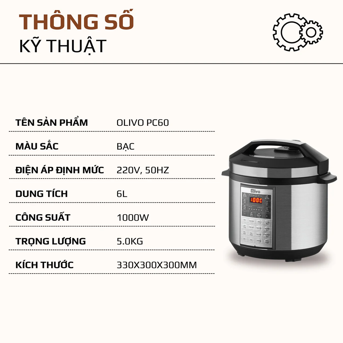 Nồi Áp Suất Điện Đa Năng OLIVO PC60 - 16 Chức Năng - Dung Tích 6L - Công Suất 1000W - Ảnh 22