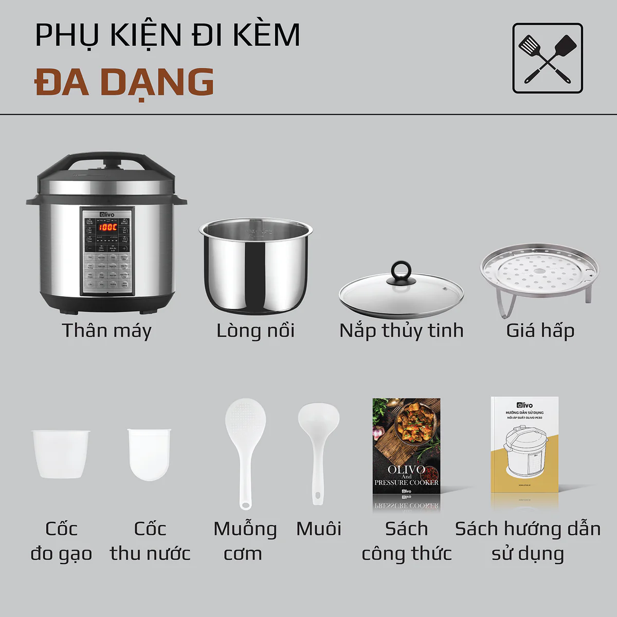 Nồi Áp Suất Điện Đa Năng OLIVO PC60 - 16 Chức Năng - Dung Tích 6L - Công Suất 1000W - Ảnh 19