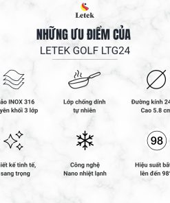Alternative view of Chảo sâu lòng inox nguyên khối Letek LWP24 – công nghệ Nano Nhiệt lạnh, chống dính tự thân size 24cm, sâu 8cm, nấu được trên mọi loại bếp