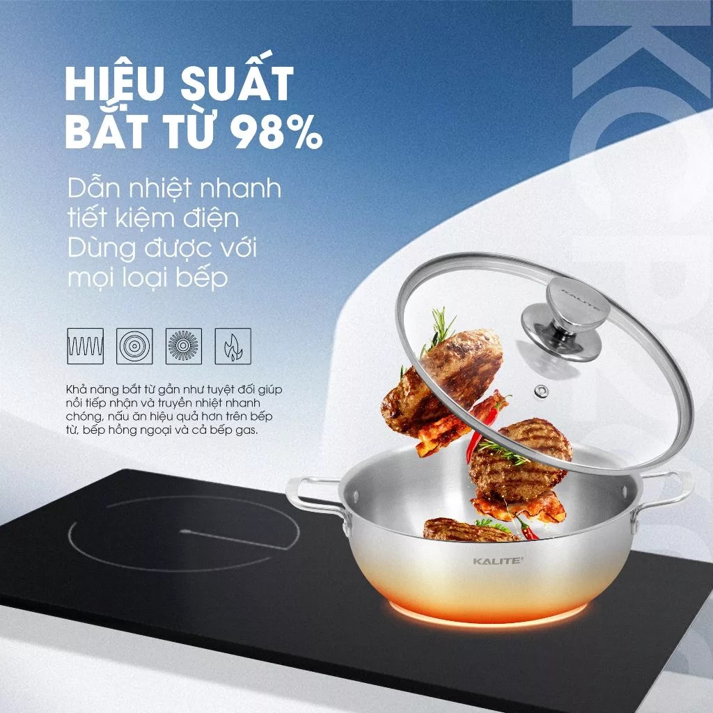 Nồi inox liền khối cao cấp đa năng KALITE KCP2602 – Size 26cm, hiệu suất bắt từ 98% - Ảnh 3
