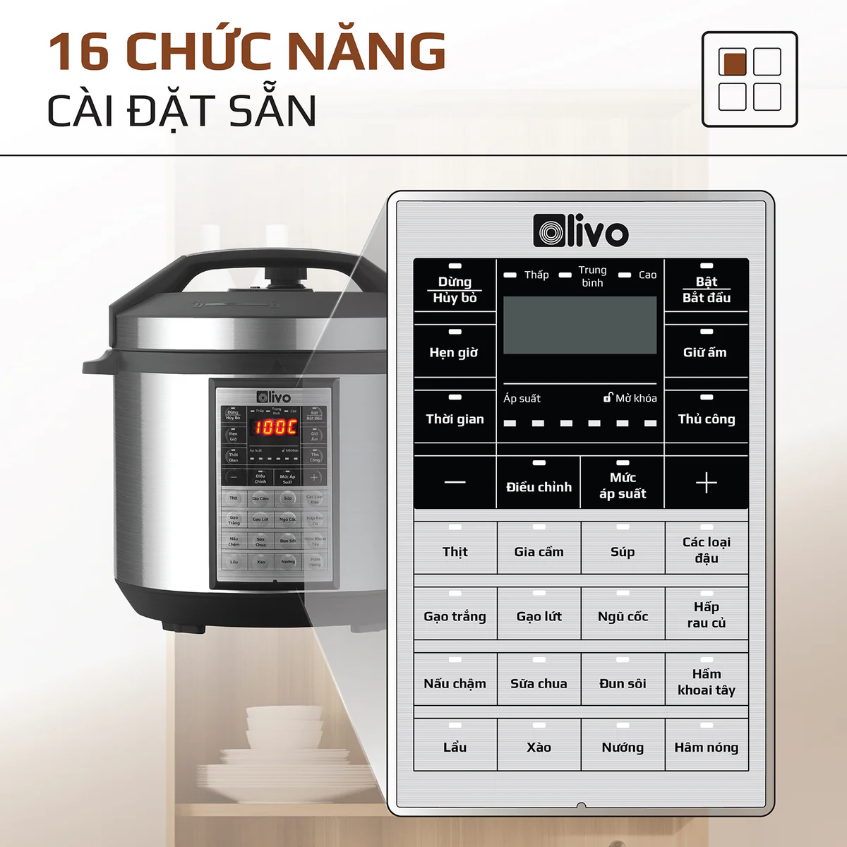 Nồi Áp Suất Điện Đa Năng OLIVO PC60 - 16 Chức Năng - Dung Tích 6L - Công Suất 1000W - Ảnh 4