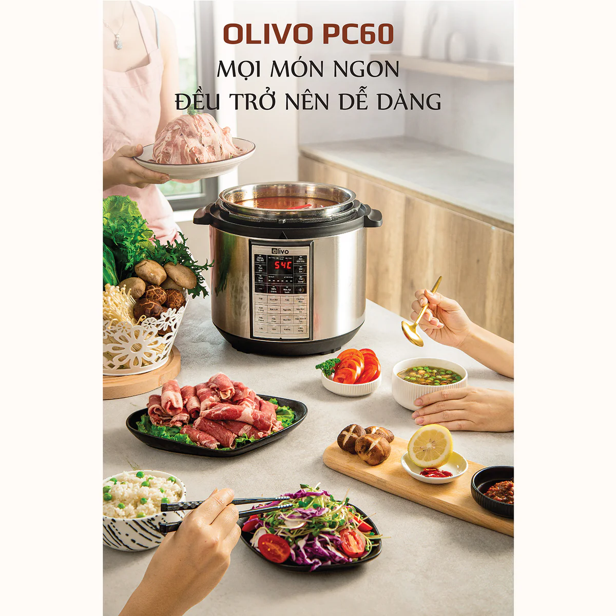Nồi Áp Suất Điện Đa Năng OLIVO PC60 - 16 Chức Năng - Dung Tích 6L - Công Suất 1000W - Ảnh 6