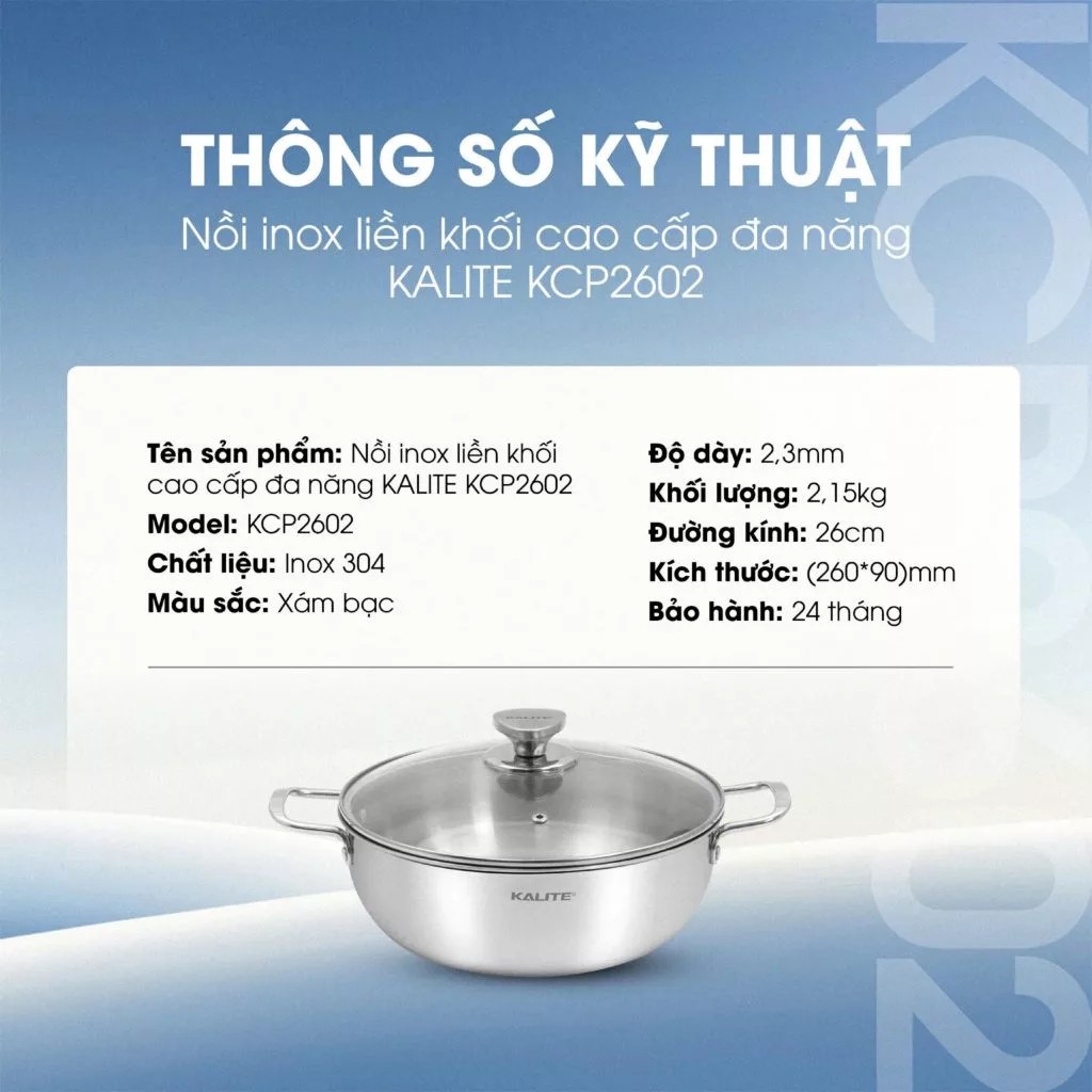 Nồi inox liền khối cao cấp đa năng KALITE KCP2602 – Size 26cm, hiệu suất bắt từ 98% - Ảnh 8